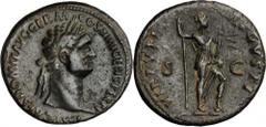 DOMITIAN, A.D. 81-96. AE As (10.59 gms), Rome Mint, ca. A.D. 88-89. RIC-650. "IMP CAES DOMIT AVG GERM COS XIIII CENS PER P P", laureate head of Domitian facing right; Reverse: "VIRTVTI AVGVSTI", Virtu