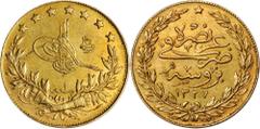 A COLLECTION OF ISLAMIC KINGDOMS GOLD COINAGE A COLLECTION OF ISLAMIC KINGDOMS GOLD COINAGE. Ottoman. 100 Kurush, AH 1327//Year 1 (ca. 1909-10). Bursa Mint. Muhammad V (AH 1327-1336 (1909-18)). EXTREM