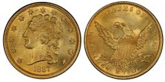 Satiny Gem 1837 Quarter Eagle The First .900 Fine United States Gold Coin 1837 Classic Head Quarter Eagle. McCloskey-1. Mint State-65 (PCGS). "The government ... decided in January 1837 to place the f