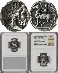 Philip II, 359-336 B.C MACEDON. Kingdom of Macedon. Philip II, 359-336 B.C. AR Tetradrachm (14.16 gms), Amphipolis Mint, ca. 355-349/8 B.C. NGC VF, Strike: 4/5 Surface: 2/5. Test Cut. LeRider-pl. 24#3