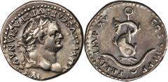 Titus, A.D. 79-81 TITUS, A.D. 79-81. AR Denarius (3.38 gms), Rome Mint, A.D. 80. BOLD VERY FINE. RIC-112. "IMP TITVS CAES VESPASIAN AVG P M" Laureate head of Titus facing right; Reverse: "TR P IX IMP 
