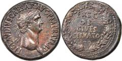 Claudius, A.D. 41-54 CLAUDIUS, A.D. 41-54. AE Sestertius (30.77 gms), Rome Mint, ca. A.D. 41-50. BOLD EXTREMELY FINE. RIC-96; BMC-115. "TI CLAVDIVS CAESAR AVG P M TR P IMP" Laureate head of Claudius f
