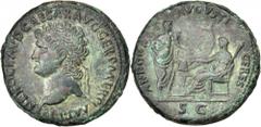 Nero, A.D. 54-68 NERO, A.D. 54-68. AE Sestertius (24.37 gms), Rome Mint, ca. A.D. 64. BOLD VERY FINE. RIC-138. "NERO CLAVD CAESAR AVG GER P M TR P IMP P P" Laureate head of Nero facing left; Reverse: 