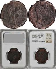 Octavian & Julius Caesar OCTAVIAN & JULIUS CAESAR. AE 'Sestertius' or Dupondius (13.59 gms), Italian Mint, ca. 38 B.C. NGC Ch EF, Strike: 5/5 Surface: 2/5. Fine Style. Cr-535/1; S-1569. "CAESAR DIVI F