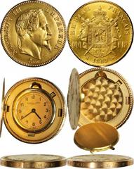 FRANCE FRANCE. 100 Franc, 1869-A. Inlaid With Vacheron & Constantin Watch. Fr-580; KM-802.1; Gad-1136. Delightful watch case that has been expertly crafted from an 1869-A French Louis Napoleon 100 Fra