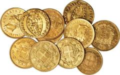 ITALY ITALY. Mixed Gold Coinage, 16th-19th Century. 11 pieces in lot. Comprised of seven 20 Lire of Umberto I, a 10 Lire of Vittorio Emanuele, two Venetian Zecchino's and an 1809-M Kingdom of Napoleon