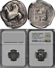Corinth CORINTHIA. Corinth. AR Stater (8.05 gms), ca. 550-515 B.C. NGC FINE, Strike: 4/5 Surface: 3/5. Calciati-18. Pegasus flying left with bridles, koppa below; Reverse: Swastica incuse pattern. Fro