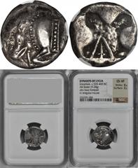 Dynasts of Lycia LYCIA. Dynasts of Lycia. Uncertain Dynast. AR Stater (9.28 gms), ca. 520-480 B.C. NGC Ch VF, Strike: 4/5 Surface: 3/5. SNG Cop-2. Forepart of boar; Reverse: Irregular incuse. NGC Ch V