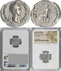 Nerva, A.D. 96-98 NERVA, A.D. 96-98. AR Denarius (3.40 gms), Rome Mint, ca. A.D. 97. NGC Ch VF, Strike: 5/5 Surface: 4/5. RIC-20. "IMP NERVA CAES AVG P M TR P COS III P P". Laureate head of Nerva faci