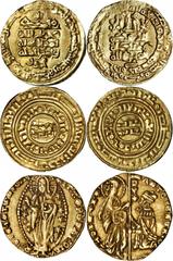 MIXED LOTS MIXED LOTS. Trio of World Gold Coinage, ca. 10th-14th Century. VERY FINE. 3 pieces in lot. Includes an AV Dinar from the Ghaznavids, an AV Bezant from Jerusalem (imitating Fatimid coinage) 