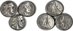 Ptolemaic Egypt PTOLEMAIC EGYPT., Lot of (3) AR Tetradrachms, ca. 323-246 B.C. VERY FINE. Svoronos-637, 732 & 807. Includes three AR Tetradrachms with right facing head of Ptolemy I; Reverse: Eagle mo