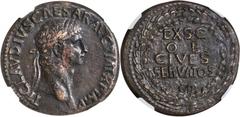 Claudius, A.D. 41-54 CLAUDIUS, A.D. 41-54. AE Sestertius (28.59 gms), Rome Mint, ca. 41-50 A.D. NGC EF, Strike: 5/5 Surface: 2/5. Smoothing. RIC-96. "TI CLAVDIVS CAESAR AVG P M TR P IMP" Laureate head