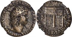 Nero, A.D. 54-68 NERO, A.D. 54-68. AE Dupondius (12.70 gms), Rome Mint, ca. A.D. 66. NGC Ch VF, Strike: 4/5 Surface: 3/5. RIC-337. "IMP NERO CLAVD CAESAR AVG GER P M TR P P P" Radiate head of Nero fac