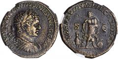 Caracalla, A.D. 198-217 CARACALLA, A.D. 198-217. AE Sestertius (24.93 gms), Rome Mint, A.D. 215. NGC Ch VF, Strike: 5/5 Surface: 3/5. RIC-538a. "M AVREL ANTONINVS PIVS AVG GERM" Laureate, draped and c