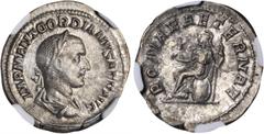 GORDIAN I, A.D. 238. AR Denarius (2.49 gms), Rome Mint, ca. March-April A.D. 238. RIC-4. "IMP M ANT GORDIANVS AFR AVG" Laureate, draped and cuirassed bust of Gordian I facing right; Reverse: "ROMAE AE