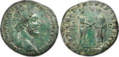 MARCUS AURELIUS, A.D. 161-180. AE Sestertius (23.62 gms), Rome Mint, A.D. 161-162. RIC-823. Laureate bust of Marcus Aurelius facing right; Reverse: Marcus Aurelius stands right with scroll in his hand