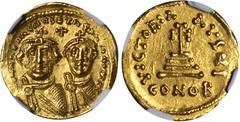 HERACLIUS, 610-641. AV Solidus (4.47 gms), Constantinople Mint, 10th Officinae. S-743. Crowned, draped and bearded bust of Heraclius facing on left, crowned and draped bust of Heraclius Constantine on