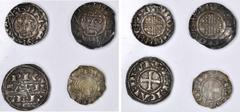GREAT BRITAIN. Pennies, 12th & 13th Centuries. 4 pieces in lot. An interesting group of coins from Great Britain and the crusades. Obol, Denier, and (2) pennies. An Obol of Bohemund III, A Denier and 