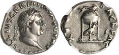 VITELLIUS, A.D. 69. AR Denarius (3.48 gms), Rome Mint. RIC-109."A VITELLIVS GERM IMP AVG TR P" Laureate head of Vitellius facing right; Reverse: "XV VIR SACR FAC" Tripod-lebes altar with dolphin above