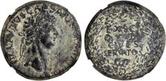 CLAUDIUS, A.D. 41-54. AE Sestertius (27.28 gms), Western "Branch Mint", ca. A.D. 41-42. NGC Ch EF, Strike: 4/5 Surface: 3/5. RIC-96; BMC-115; Kaenel-pl.18#1261-1287. "TI CLAVDIVS CAESAR AVG P M TR P I