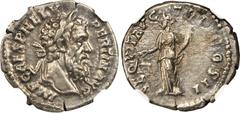 PERTINAX, A.D. 193. AR Denarius (3.69 gms), Rome Mint, A.D. 193. NGC EF, Strike: 4/5 Surface: 5/5. RIC-1a. "IMP CAES P HELV PERTIN AVG" Laureate head of Pertinax facing right; Reverse: "AEQVIT AVG TR 