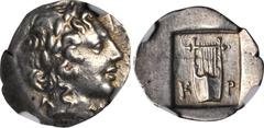 LYCIA. Lycian League. Cragus. AR Hemidrachm (1.76 gms), ca. 48-42 B.C. NGC Ch EF, Strike: 4/5 Surface: 5/5. SNG von Aulock-4298. Laureate head of Apollo facing right; Reverse: Cithara with four string