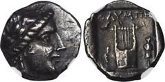 LYCIA. Lycian League. Olympus. AR Drachm (2.46 gms), ca. 168-78 B.C. NGC EF, Strike: 4/5 Surface: 2/5. Marks. Troxell-45; cf.SNG Cop-111; cf.BMC-19.74,1. Laureate head of Apollo facing right; Reverse: