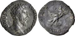 MARCUS AURELIUS, A.D. 161-180. AE Sestertius (21.18 gms), Rome Mint, ca. A.D. 180. NGC VF, Strike: 5/5 Surface: 3/5. RIC-(Commodus) 660. "DIVVS M ANTONINVS PIVS" Bare head of Marcus Aurelius facing ri
