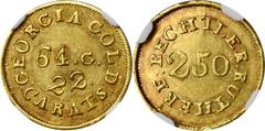 Elusive C. Bechtler K-11 $2.50 Gold Desirable Mint State Quality Undated (1837-1842) Christopher Bechtler $2.50. K-11. Rarity-6. 64.G., 22 CARATS, Uneven 22. MS-61 (NGC). A lovely and conditionally ra