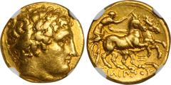MACEDON. Kingdom of Macedon. Philip II, 359-336 B.C. AV Stater (8.52 gms), Amphipolis Mint, ca. 340-328 B.C. NGC Ch VF, Strike: 5/5 Surface: 3/5. Edge Marks. SNG ANS-298. Early posthumous issue. Obver