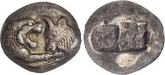 LYDIA. Kroisos, 561-546 B.C. AR Stater (10.41 gms). NGC EF, Strike: 5/5 Surface: 2/5. Scuffs. Rosen-662; SNG Cop-455. Obverse: Foreparts of lion and bull facing one another; Reverse: Two incuse square