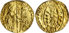 GREECE. Chios. Zecchino, ND (1400-1413). Michele Steno. PCGS AU-55 Gold Shield. Fr-2d. Struck in imitation of a Venetian Ducat. A charming example due to its relative crudeness, with surfaces that rem