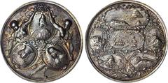 ITALY. Venice. Doge Francesco Morosini's Victory Over the Turks Silver Medal, 1687. PCGS AU-55 Gold Shield. 42 mm. Voltolina-1057. By G. Hautsch of Nurnberg. An impressive silver medal struck to comme