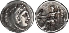 MACEDON. Kingdom of Macedon. Philip III, 323-317 B.C. AR Drachm, Kolophon Mint, ca. 322-319 B.C. NGC VF. Pr-1750. Struck in the name of Alexander III 'the Great.' Obverse: Head of Herakles right, wear