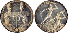 GERMANY. Empire. The Quadruple Alliance Silver Medal, 1916. PCGS SPECIMEN-62 Gold Shield. Zetz-3053. 33mm; 18.54 gms. By F. König in Nuremberg. Obverse: Uniformed busts of Ferdinand (of Bulgaria), wea