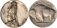Hobo Nickels 1937 Man Wearing a Hat and Sitting on a Commode Hobo Nickel. By Steve Adams. Host coin Very Fine. A man wearing hat and sitting on a commode replaces the obverse portrait. LIBERTY is reta
