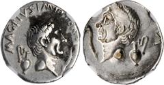 Ancients SEXTUS POMPEY. AR Denarius (3.87 gms), Uncertain mint in Sicily, 37/6 B.C. NGC Ch VF, Strike: 3/5 Surface: 3/5. cf. Cr-511/3; cf. CRI-334; cf. Syd-1344. Obverse brockage. Obverse: Bare head o