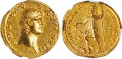 NERO, A.D. 54-68. AV Aureus (7.65 gms), Rome Mint, A.D. 60-61. NGC AU, Strike: 5/5 Surface: 1/5. Ex Jewelry, Scratches & Edge Cuts. RIC-25; Calico-429. Obverse: NERO CAESAR AVG IMP, bare head right; R
