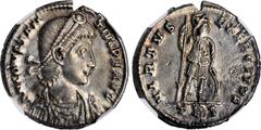 CONSTANTIUS II, A.D. 337-361. AR Miliarensis (4.37 gms), Thessalonica Mint, A.D. 350-355. NGC Ch EF, Strike: 5/5 Surface: 2/5. RIC-160; RSC-326+j. Obverse: Diademed, draped, and cuirassed bust right; 
