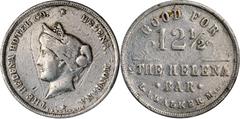 Trade Tokens and Store Cards Helena. THE HELENA HOTEL CO. HELENA, MONTANA / (Liberty Head pictorial) // GOOD FOR / 12 1/2 / THE HELENA / BAR / L. A. WALKER MGR. 30 mm. Aluminum. Rubick (2020) EV-8. Fi