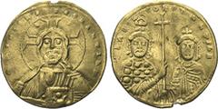 BYZANTINE BASIL II & CONSTANTINE VIII, 976-1025 AV Histamenon Nomisma (2.74gms). S-1800. Nimbate bust of Christ facing; Reverse: Facing busts of Basil and Constantine, holding plain patriarchal cross 