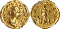 FAUSTINA JUNIOR (DAUGHTER OF ANTONINUS PIUS & WIFE OF MARCUS AURELIUS). AV Aureus (7.21 gms), Rome Mint, A.D. 147-175. NGC Ch VF, Strike: 5/5 Surface: 5/5. RIC-718 (Aurelius); Calico-2076. Obverse: FA