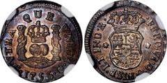 GUATEMALA. 1/2 Real, 1756/5-G. Guatemala City Mint. Ferdinand VI. NGC MS-65. KM-15. Unfathomable quality for any Guatemalan Pillar denomination, let alone this smallest denomination which served as th
