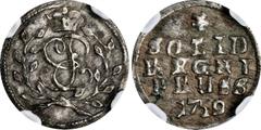 POLAND. East Prussia. Solidus, 1759. Elizabeth. NGC AU-53. KM-C-41; Bit-790. Small date with small crown. A wholesome, decently struck Solidus with dark gray toning throughout.