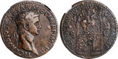 Ancients CLAUDIUS, A.D. 41-54. AE Sestertius (27.32 gms), Rome Mint, A.D. 41-42. NGC Ch VF, Strike: 5/5 Surface: 2/5. RIC-98. Obverse: Laureate head right; Reverse: Arch of Nero Claudius Drusus: trium