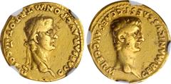 CALIGULA with GERMANICUS, A.D. 37-41. AV Aureus (7.72 gms), Lugdunum Mint, A.D. 38. NGC VF, Strike: 5/5 Surface: 2/5. Edge Damage. RIC-25; Calico-324. Obverse: Laureate head of Caligula right; Reverse