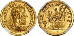 MACRINUS, A.D. 217-218. AV Aureus (7.17 gms), Rome Mint, A.D. 218. NGC Ch MS★, Strike: 5/5 Surface: 5/5. Fine Style. RIC-79; Calico-2947 corr. (Antioch). Obverse: IMP C M OPEL SEV MACRINVS AVG, laurea