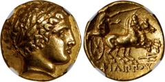Ancient Coins MACEDON. Kingdom of Macedon. Time of Philip II to Alexander III (the Great), ca. 340/36-328 B.C. AV Stater (8.61 gms), Pella Mint. NGC Ch EF, Strike: 5/5 Surface: 3/5. SNG ANS-144-9. In 