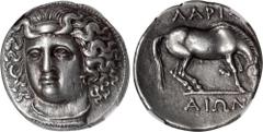Ancient Coins THESSALY. Larissa. AR Drachm (6.09 gms), ca. 365-356 B.C. NGC Ch EF, Strike: 4/5 Surface: 4/5. HGC-4, 454; BCD Thessaly II-315-6. Obverse: Head of the nymph Larissa facing slightly left,