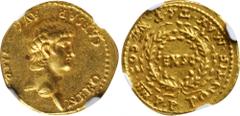 Ancient Coins NERO, A.D. 54-68. AV Aureus (7.75 gms), Lugdunum Mint, A.D. 60-61. NGC Ch EF, Strike: 5/5 Surface: 3/5. Brushed. RIC-21; Calico-427. Obverse: NERO CAESAR AVG IMP, bare head right; Revers